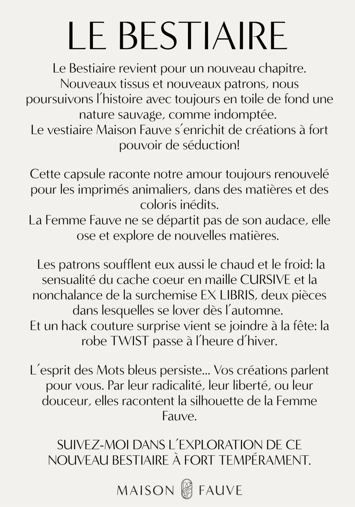 Le Lookbook de la capsule Le Bestiaire, chapitre 2 - Maison Fauve